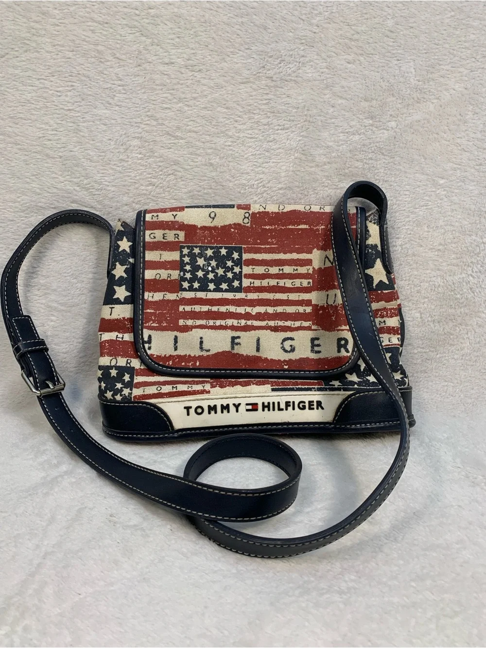 Vintage Tommy Hilfiger Patriotic Red, White and Navy Flag Crossbody Shoulder Bag